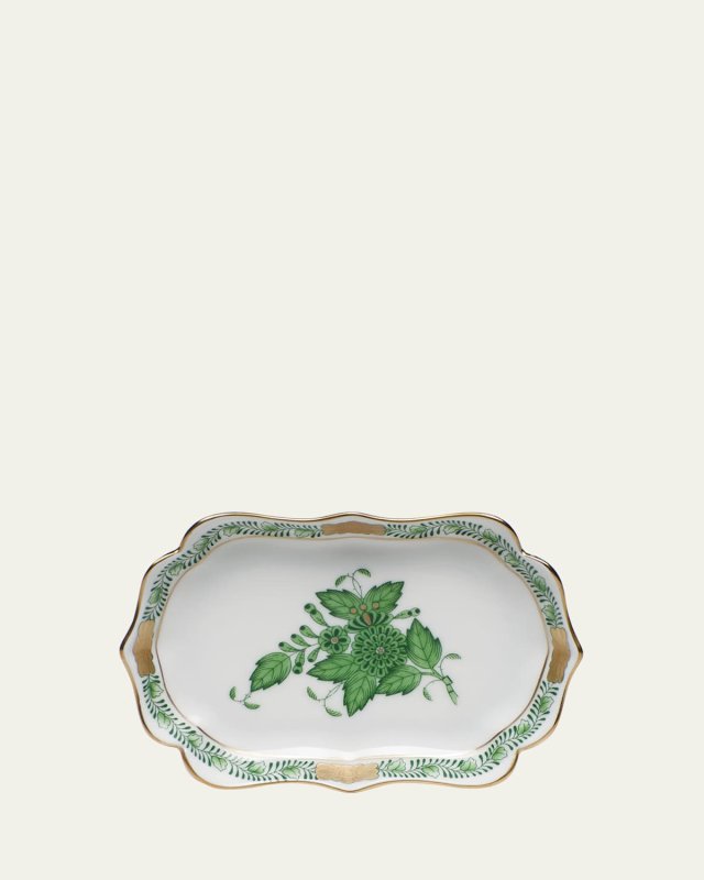 Chinese Bouquet Mini Scalloped Tray - Green